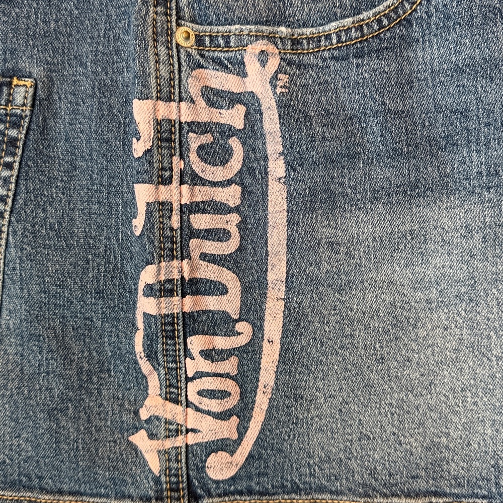 Von Dutch Y2K Low Rise Denim Micro Mini Skirt Eyeball Patch Size 30 NWT - Picture 10 of 16